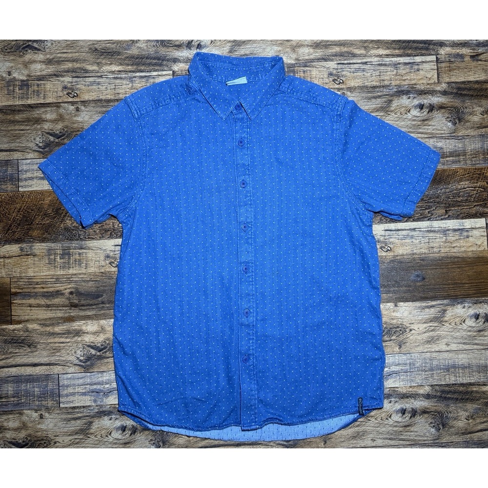 Columbia Mens Sz‎ L Blue Dotted Casual Short Sleeve Button Up Shirt Classy